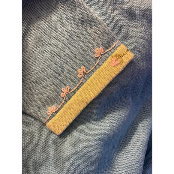 Storybook Knits Cherub Garland Embroidered Cardigan Sweater Blue Short Sleeve 1X - Picture 7 of 9